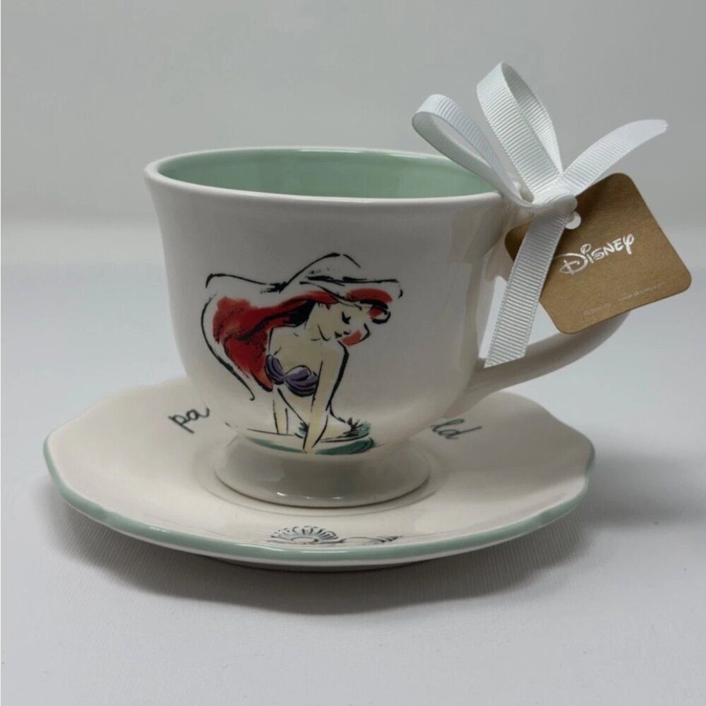 Rae Dunn Disney Little Mermaid Part of Your World Ariel Tea Cup & Saucer Set NWT